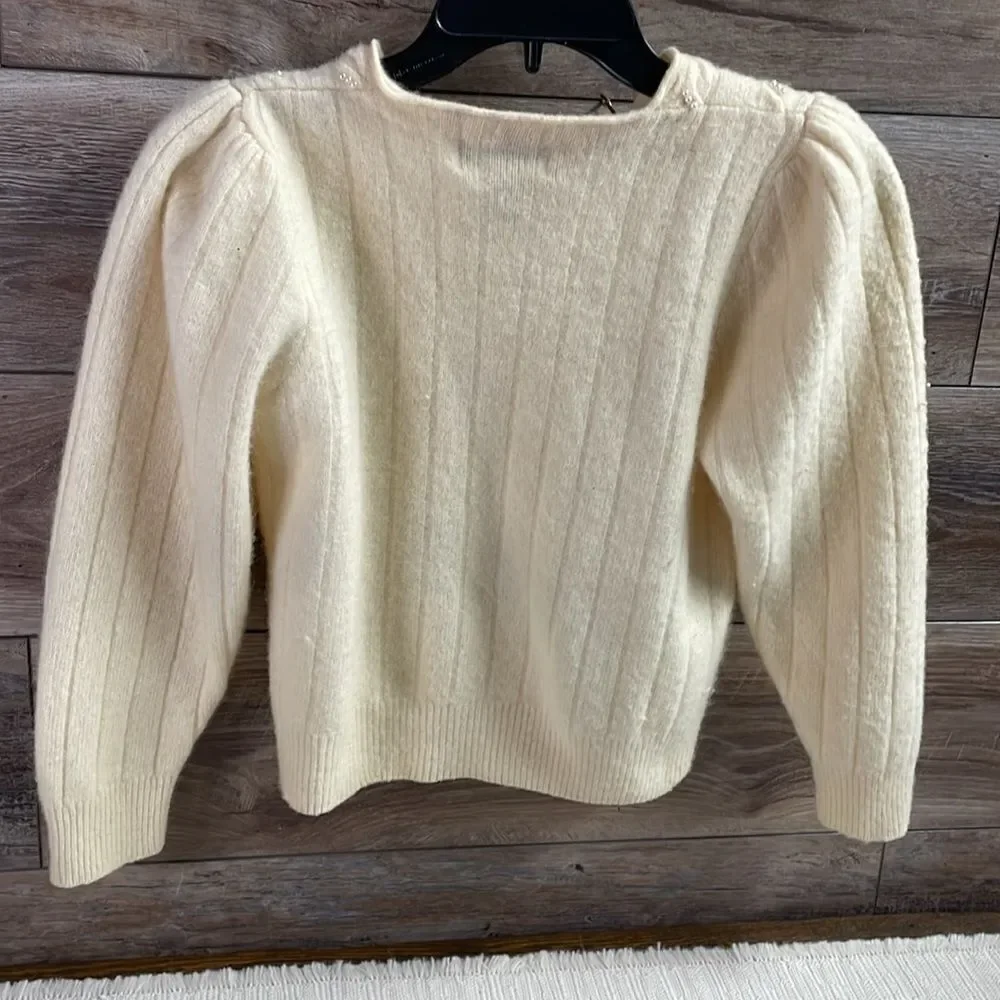 Lauren Cole Lambswool,Angora,Nylon Ladies Sweater Cardigan,Cream,Small Petite - Picture 6 of 7